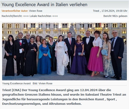 European News Agency: Young Excellence Award presented in Italy